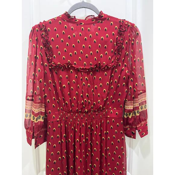 NWT BA&SH Bari Boho Print Gerogette Midi Dress in Carmin Sz 1 US 6 - Picture 9 of 12